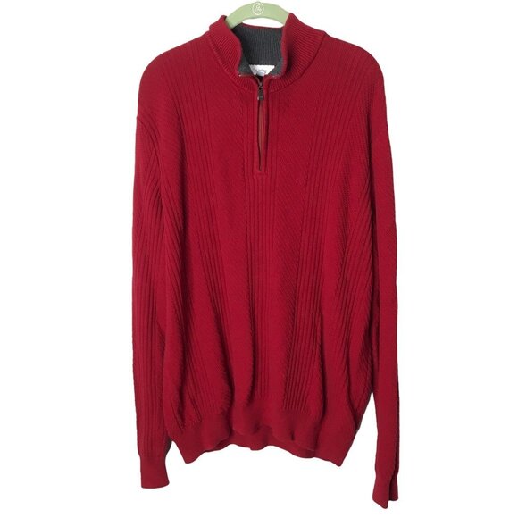 Calvin Klein Sweater Men Large Red Mock Neck 1/4 Zip Classiccore Preppy - Picture 1 of 7
